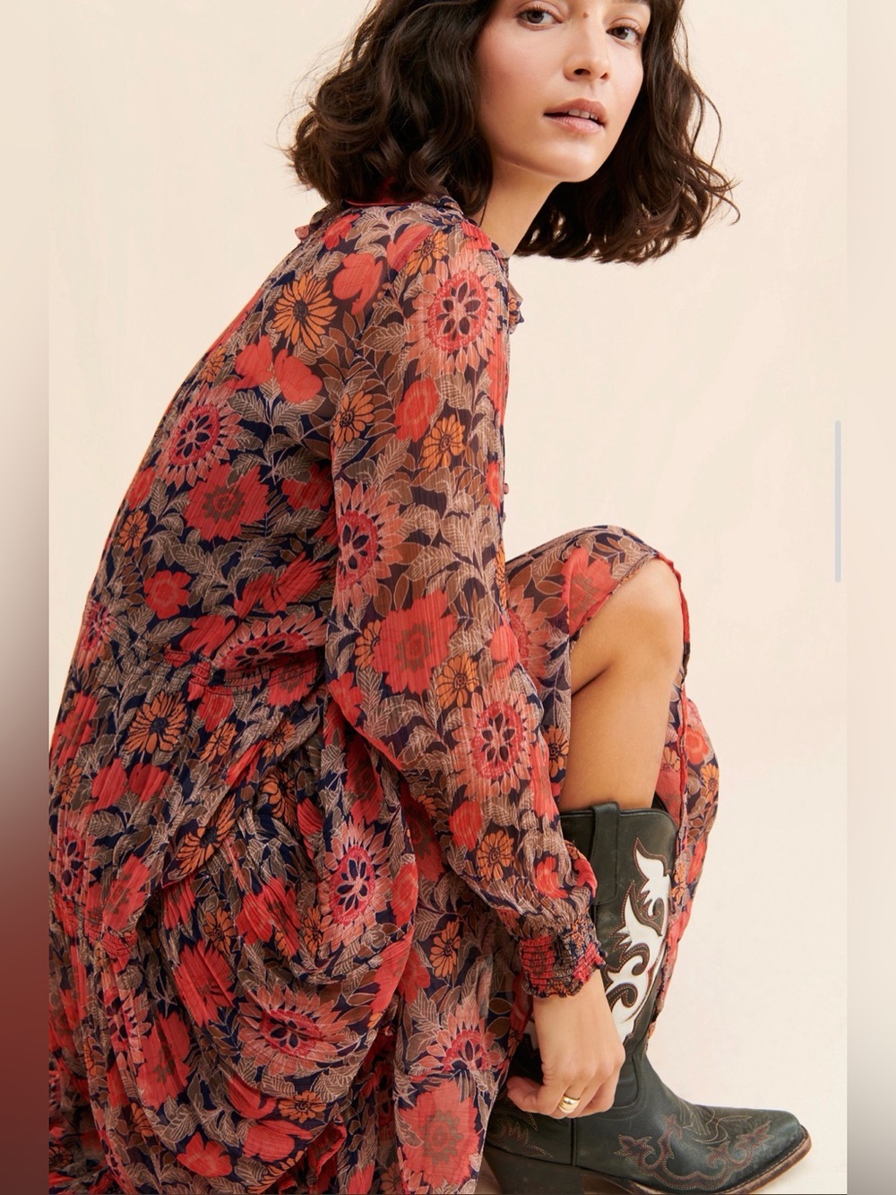 By Anthropologie The Marais Printed Chiffon Maxi Dress - Red Motif - size XS - Picture 9 of 9